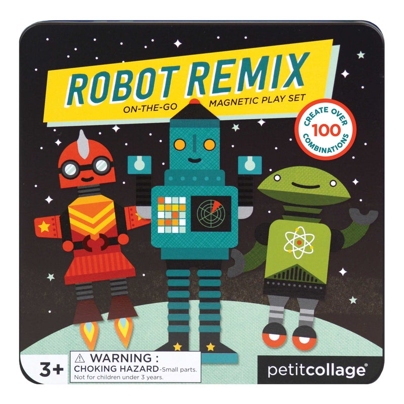 Petit Collage Magnetic Play Set, Robot Remix â€“ Mix & Match Magnetic Game Board, Ideal for Ages 3+ â€“ Includes 2 Magnetic Scenes and over 25 Magnet Pieces, Ideal Travel Activity for Kids - Image 1